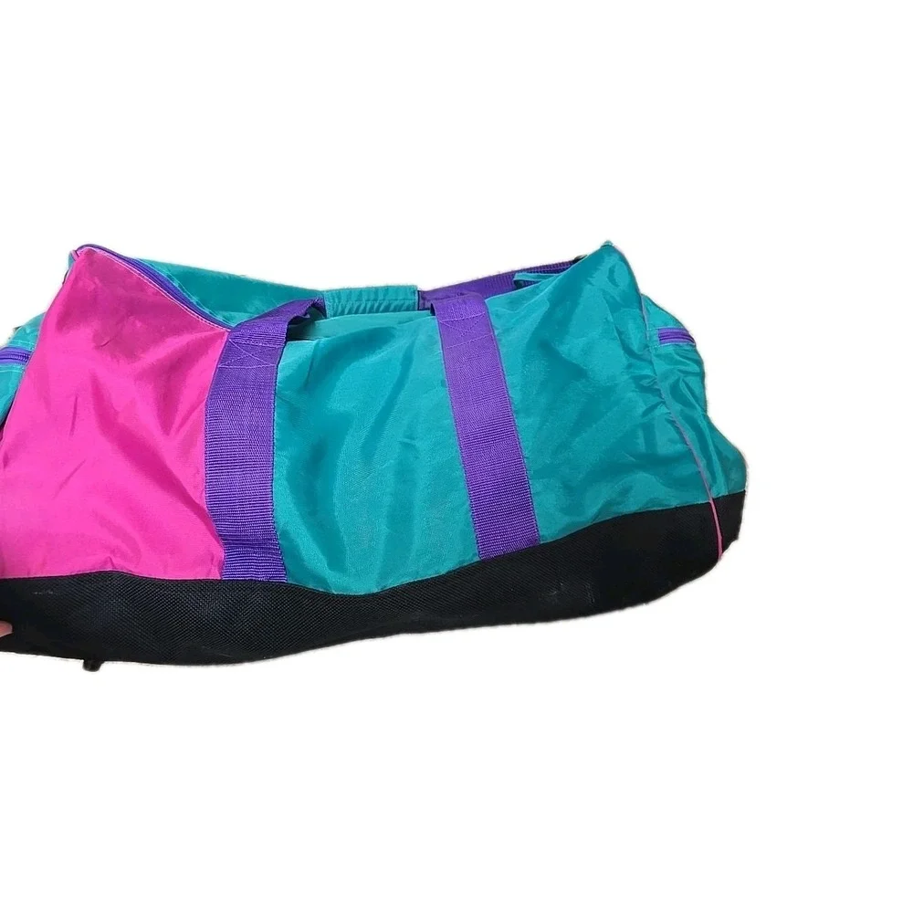 Vintage 90s Locomotor Sport Duffle Bag Teal Pink Purple Retro Gym Travel Luggage